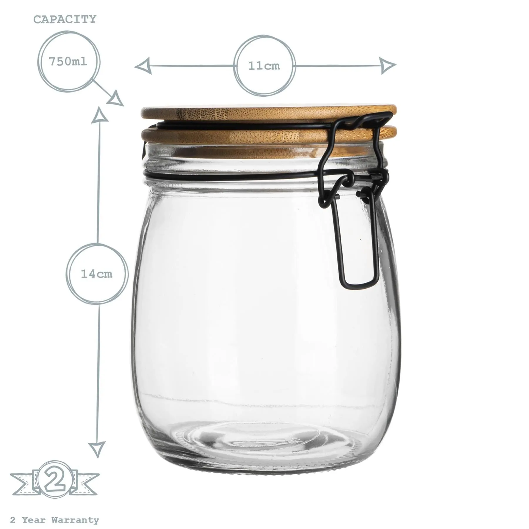 750ml Glass Storage Jar with Wooden Clip Lid - By Argon Tableware