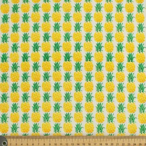 Abstract & Novelty Collection Yellow & Green Pineapple on White Cotton Prints