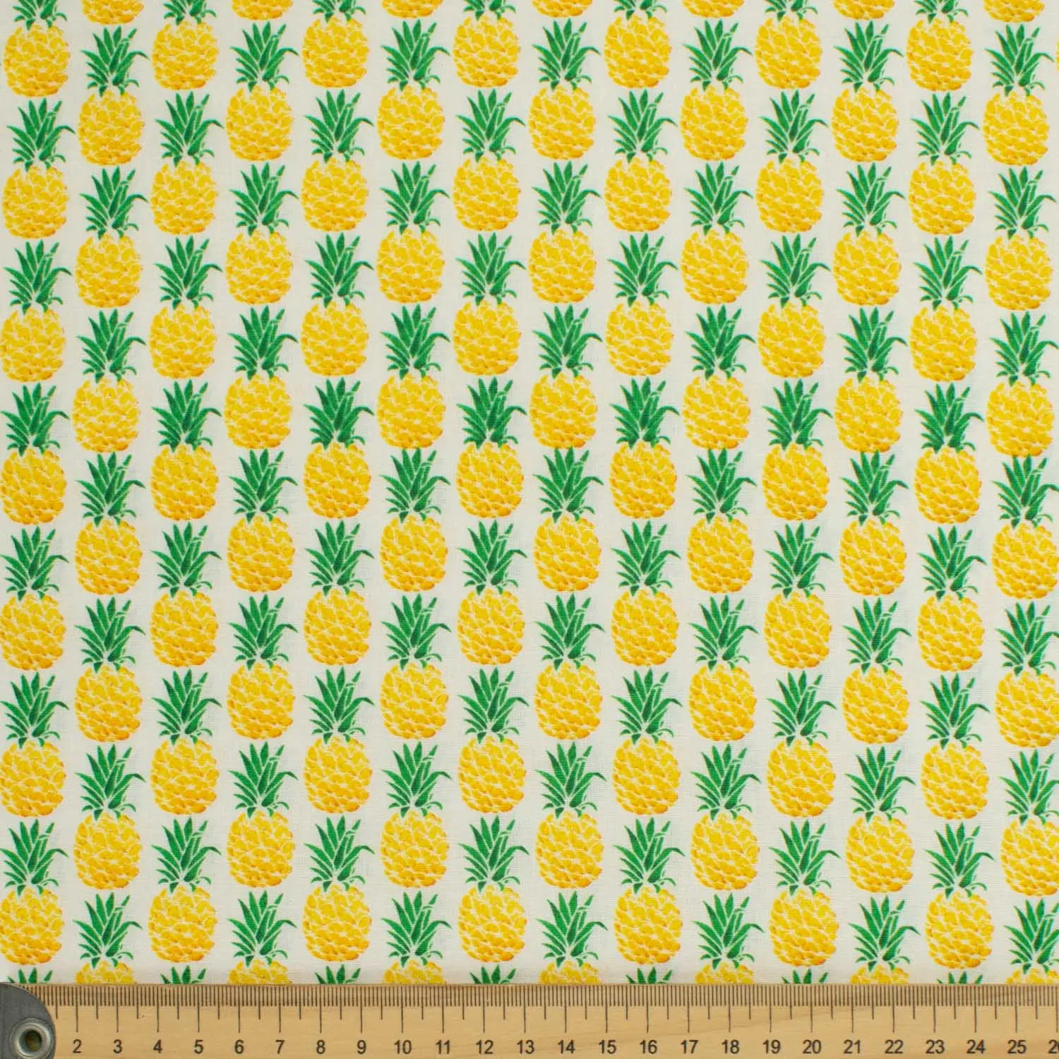 Abstract & Novelty Collection Yellow & Green Pineapple on White Cotton Prints