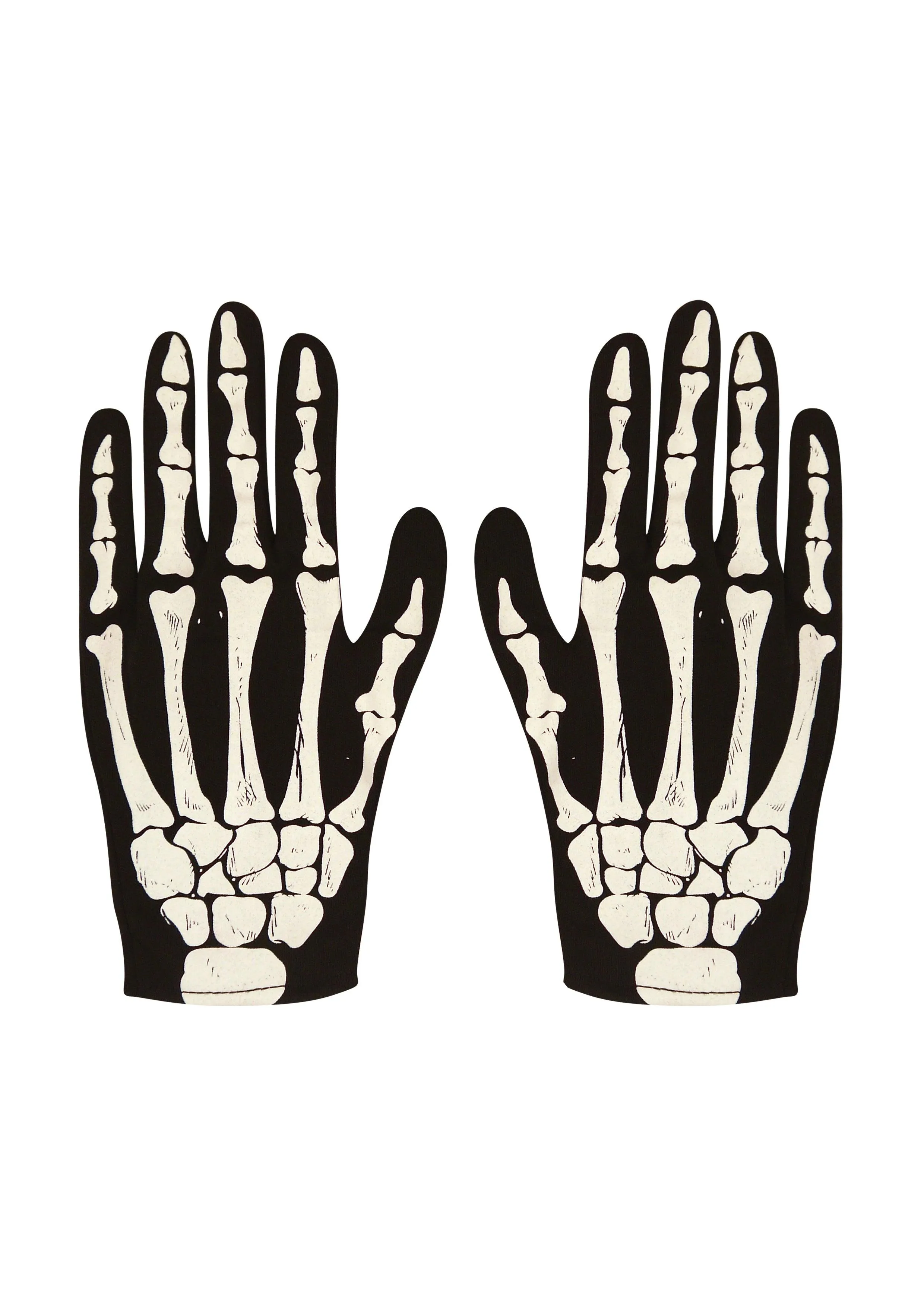 Adults Skeleton Gloves Bone Print Spooky Halloween Unisex Fancy Dress Party Black Gloves