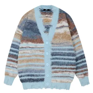 Aidase Winter Irregular Knitted Sweaters Man Loose Stripe Cardigan Color Block  Oversized Sweater Woman Y2K Harajuku Knit Coats Tops