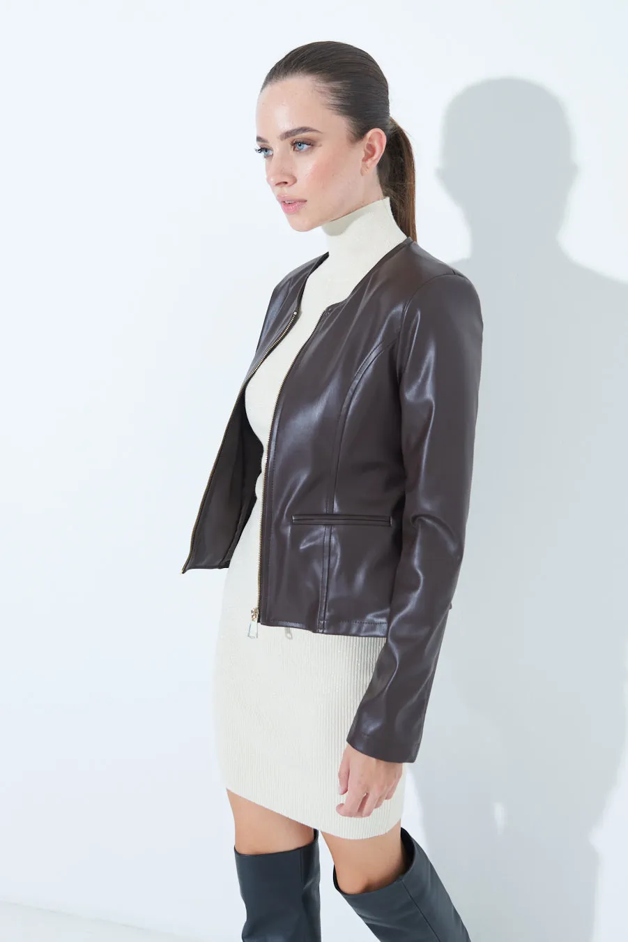 Alyah | Sleek zip-up leather jacket