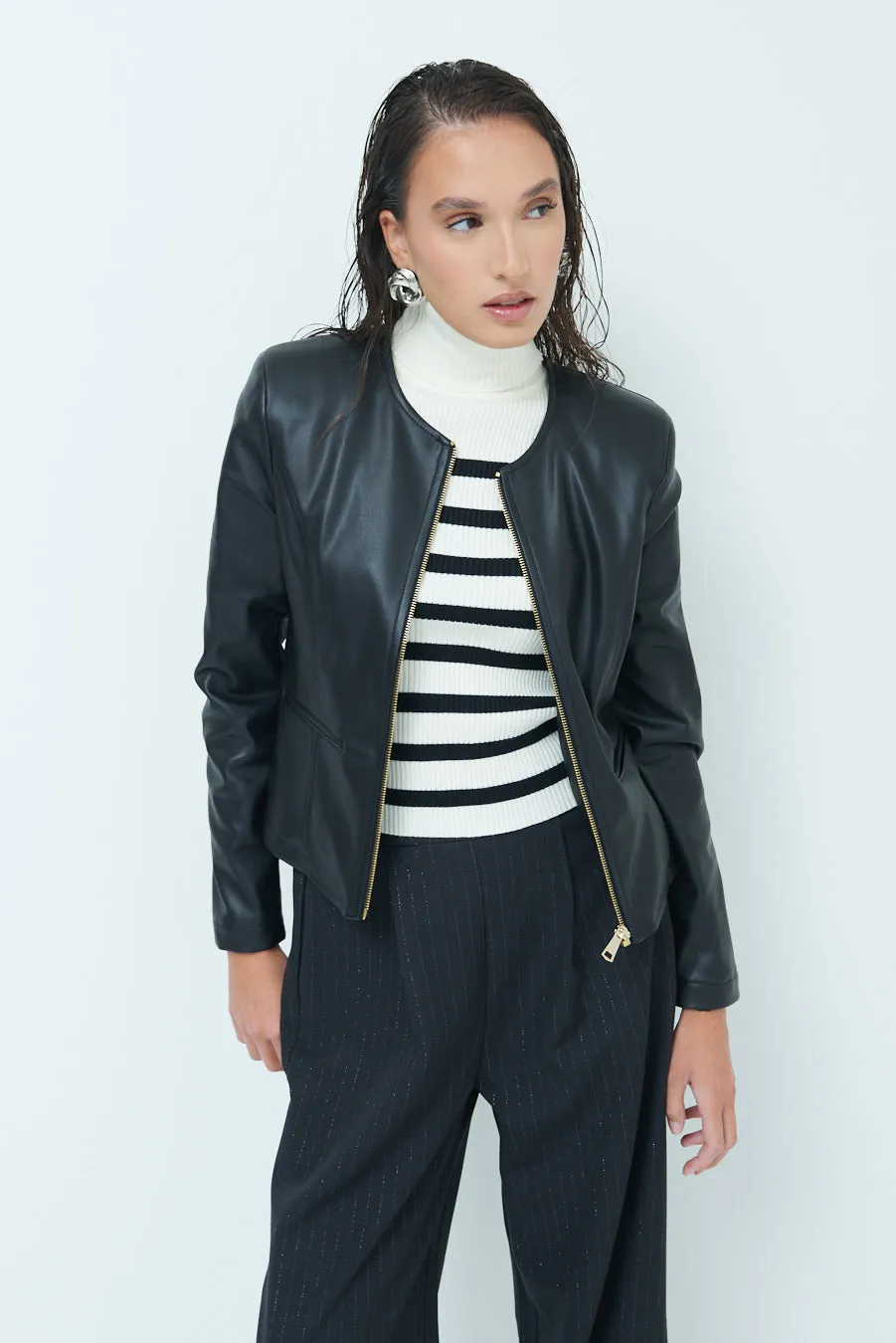 Alyah | Sleek zip-up leather jacket