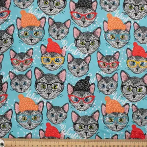 Animal Series Bombay Cat on Blue Cotton Prints