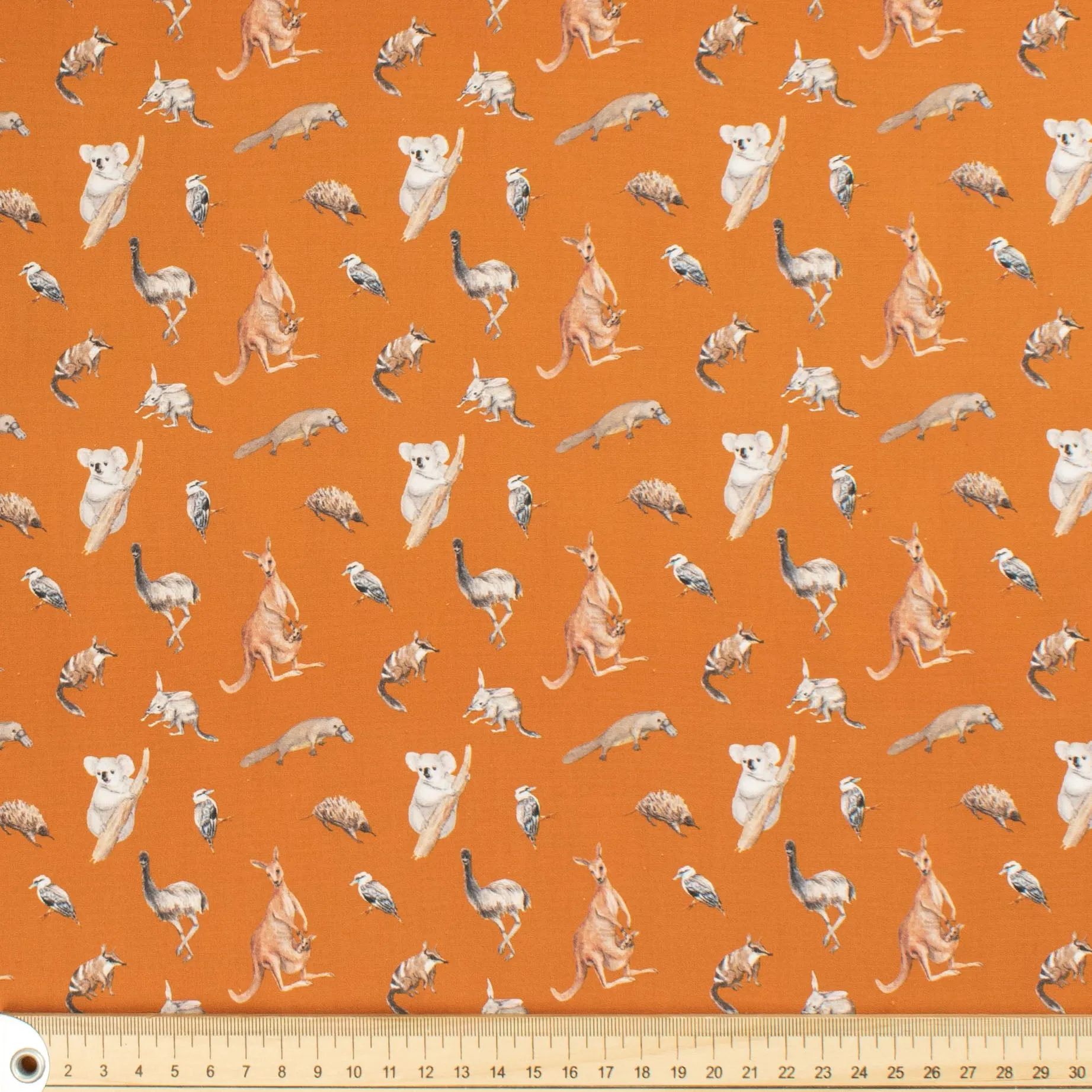 Australiana/Aboriginal Inspired Cotton Prints Design - Australian Animals on Orange