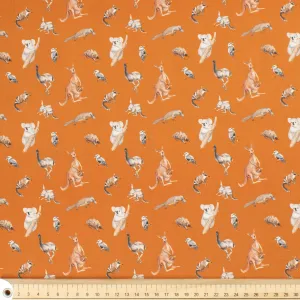 Australiana/Aboriginal Inspired Cotton Prints Design - Australian Animals on Orange