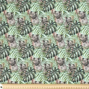 Australiana/Aboriginal Inspired Cotton Prints Design - Koala & Leaf on Light Turquoise