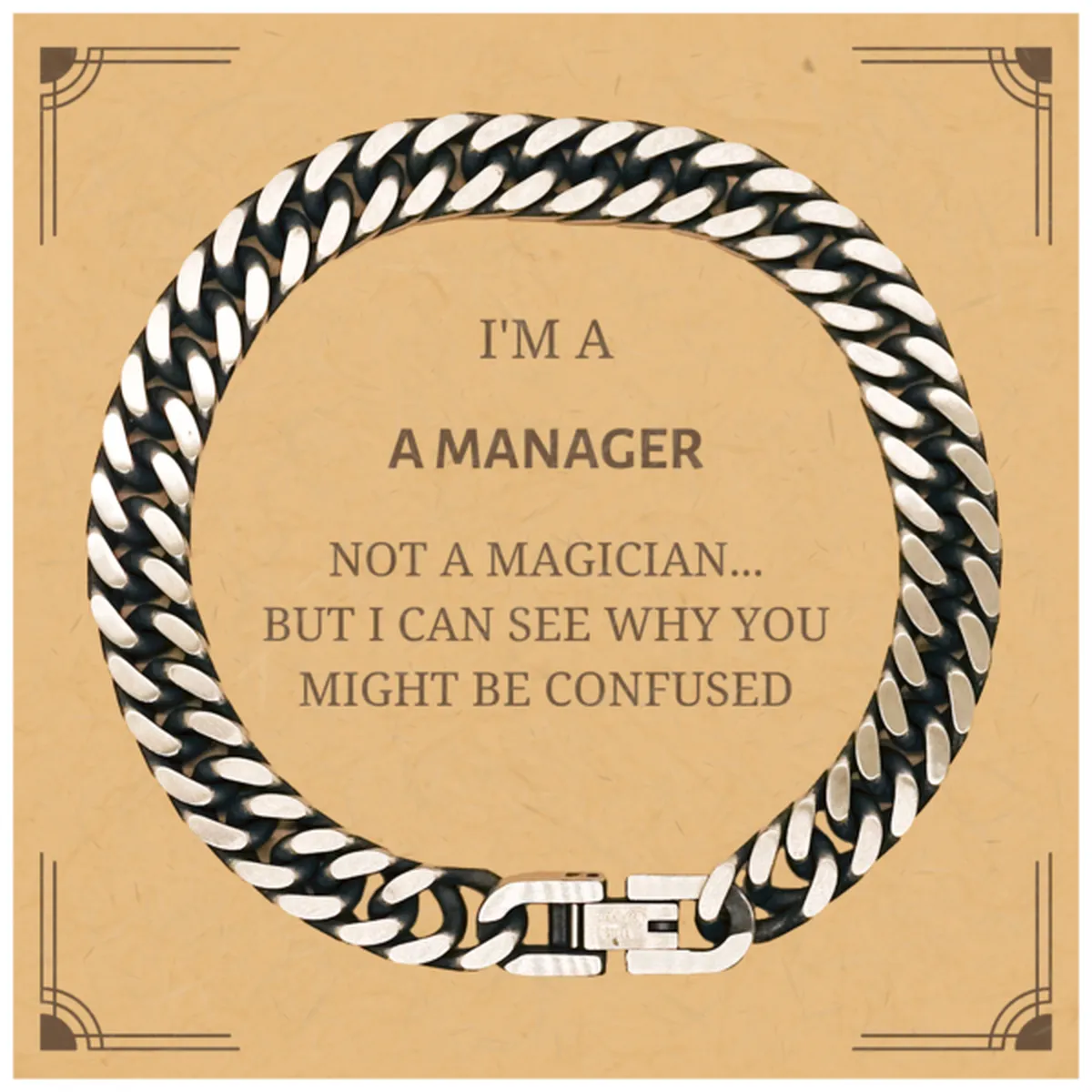 Badass Manager Gifts, I'm Manager not a magician, Sarcastic Cuban Link Chain Bracelet for Manager Birthday Christmas for  Men, Women, Friends, Coworkers