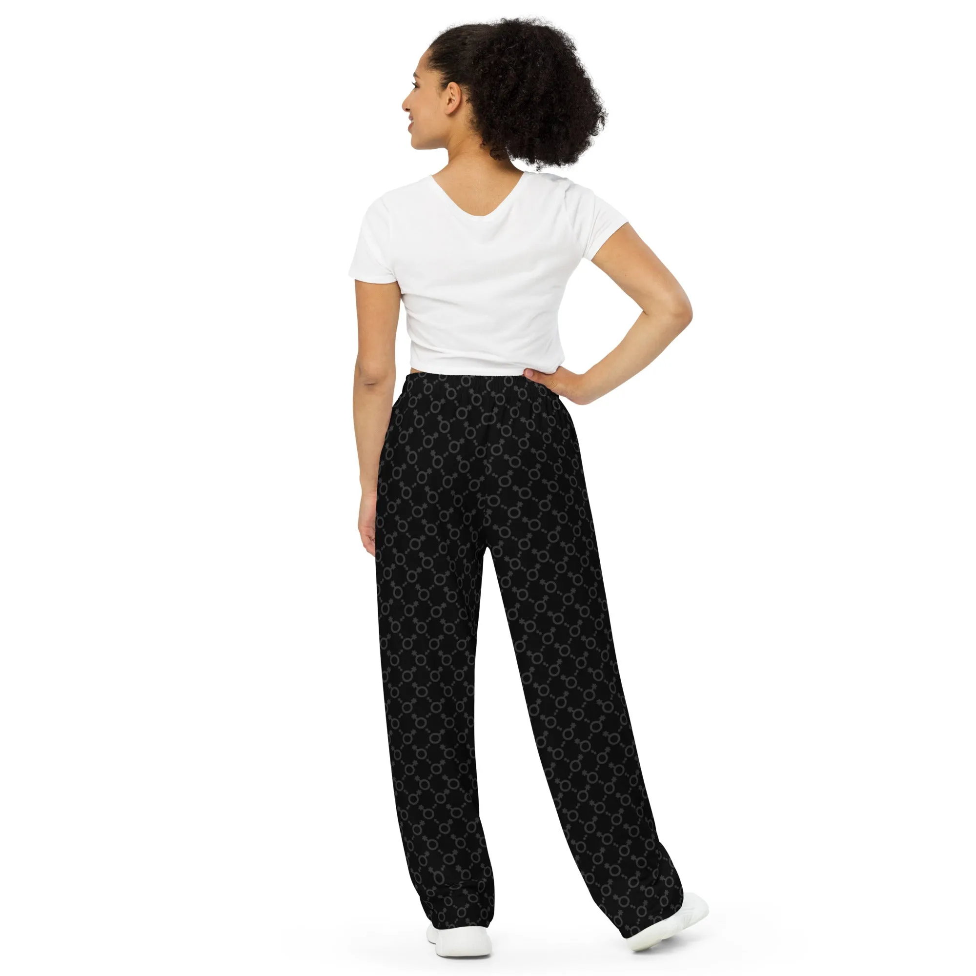 Black/Grey Non-Binary Symbol Wide Leg Pants/Trousers