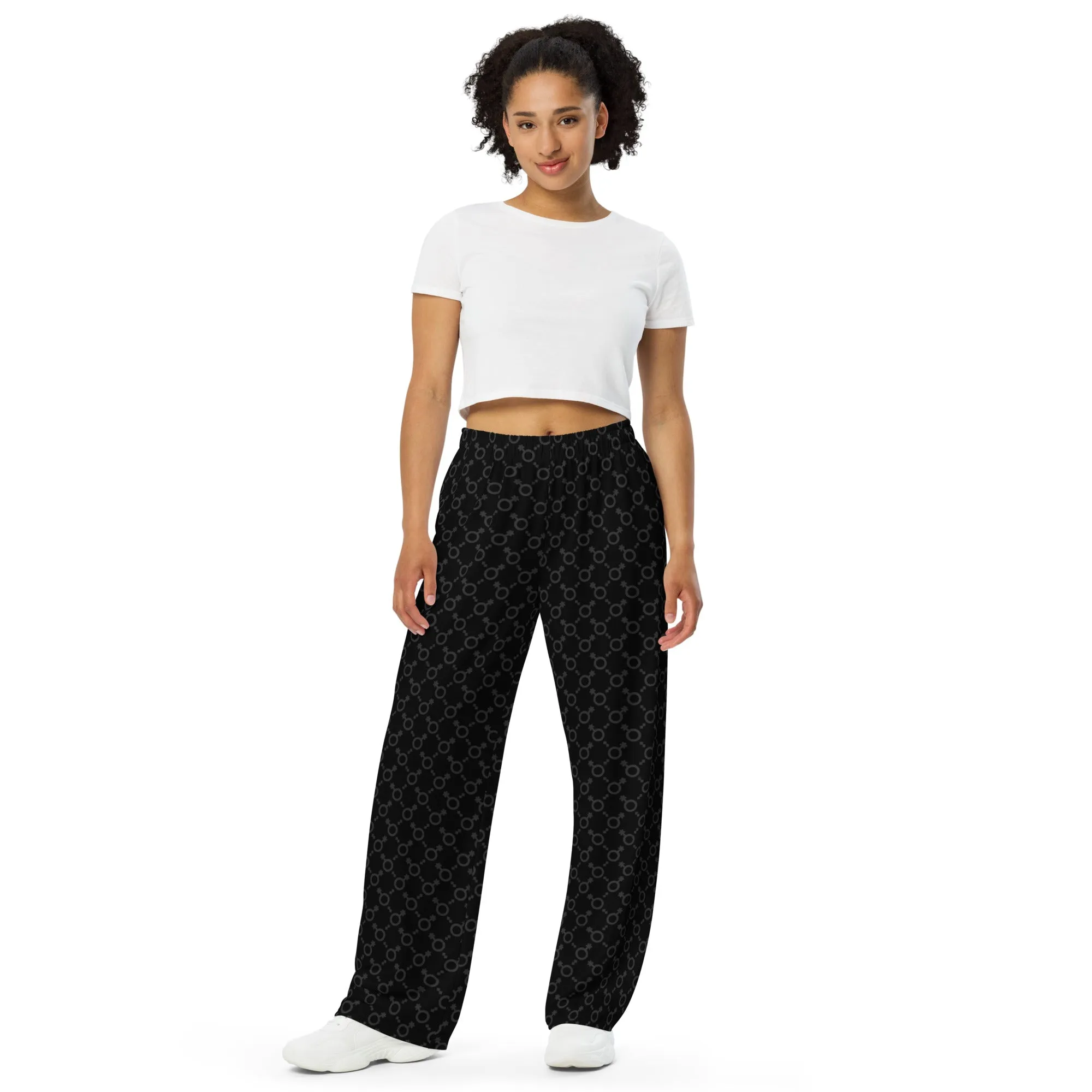 Black/Grey Non-Binary Symbol Wide Leg Pants/Trousers