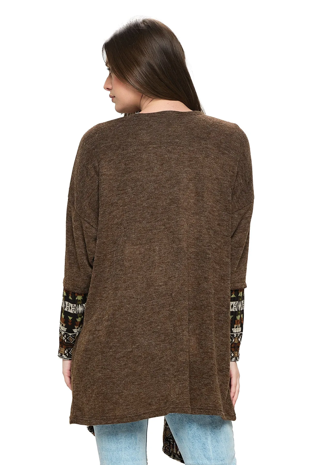 Brown Cardigan Tribal Draped Oversized