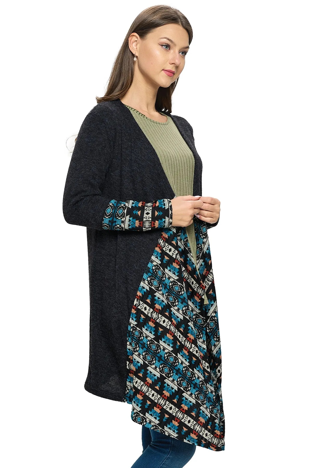 Brown Cardigan Tribal Draped Oversized