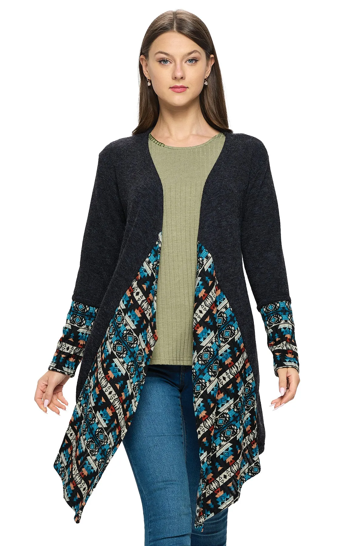 Brown Cardigan Tribal Draped Oversized