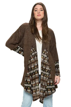 Brown Cardigan Tribal Draped Oversized
