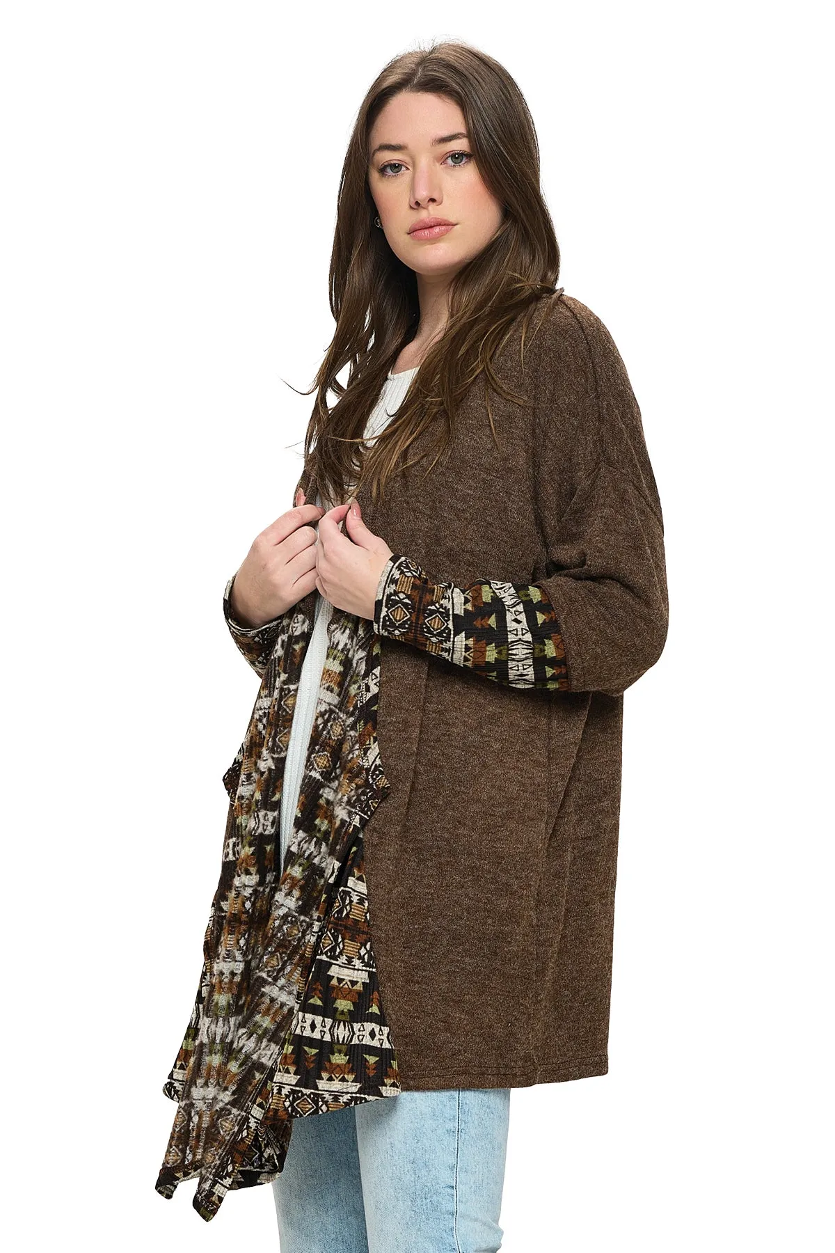 Brown Cardigan Tribal Draped Oversized