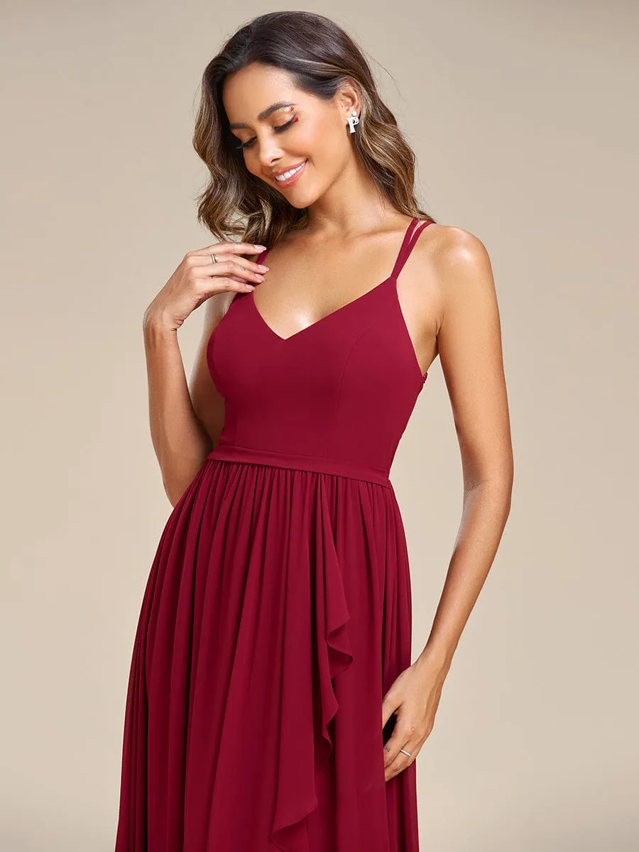 Chiffon Sweetheart Spaghetti Strap Ruffled Front Slit A-Line Bridesmaid Dress