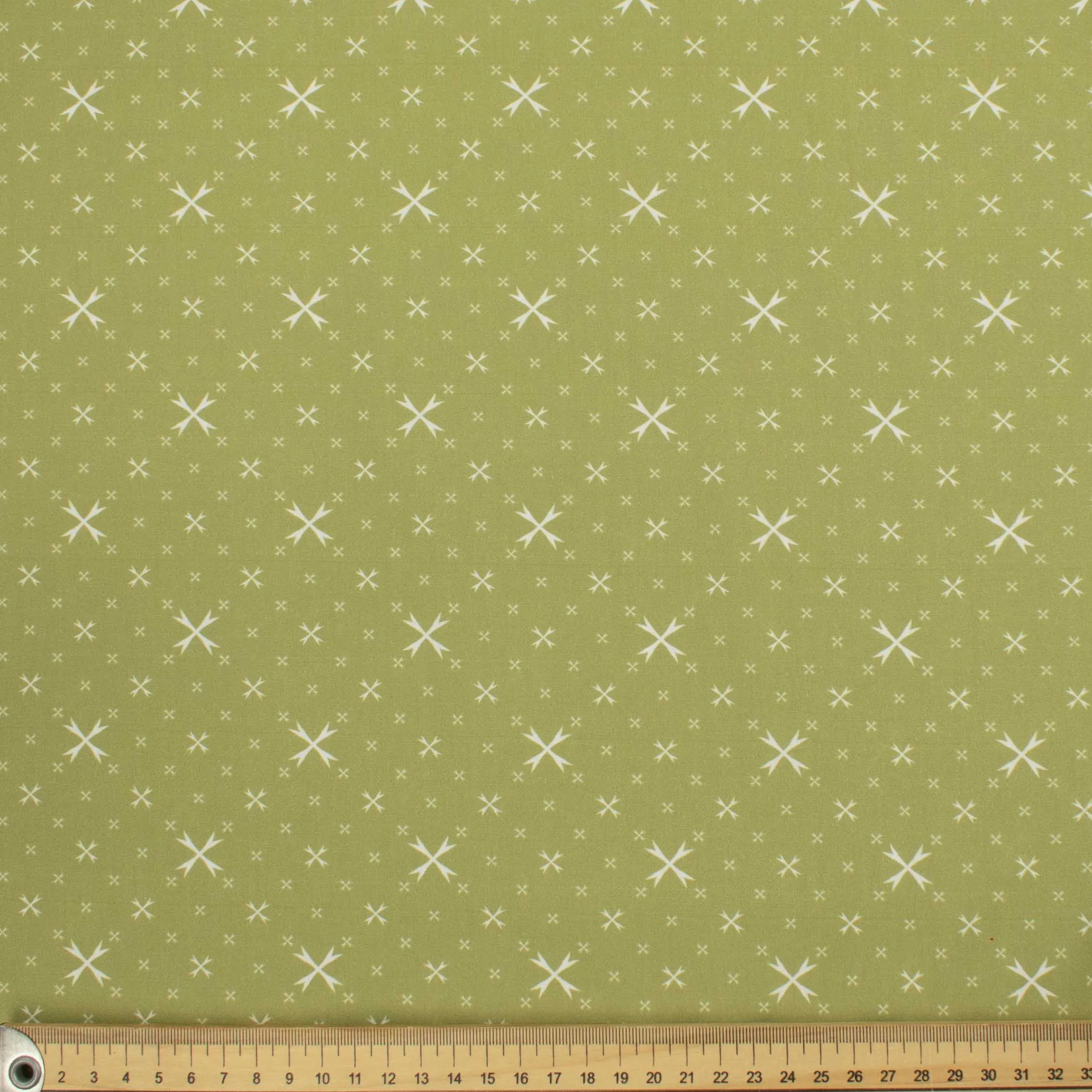 Country Side Collection #07 White Cross Quadrilateral on Green Cotton Prints