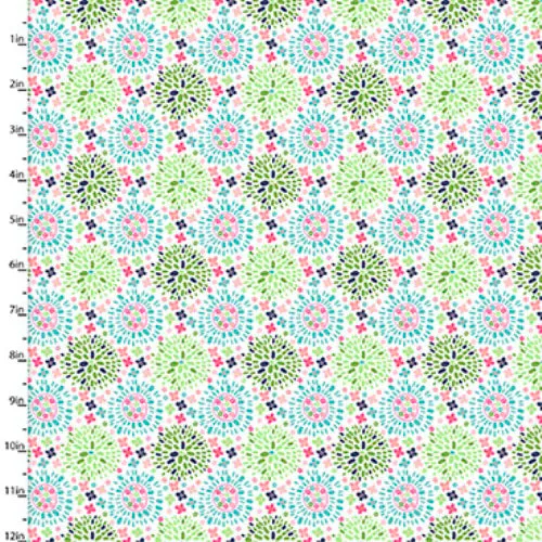 Fabric Editions Hello Spring Colour Puff on White Cotton Prints