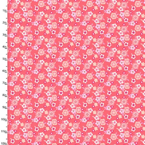 Fabric Editions Hello Spring Coral Bloom Floral Cotton Prints