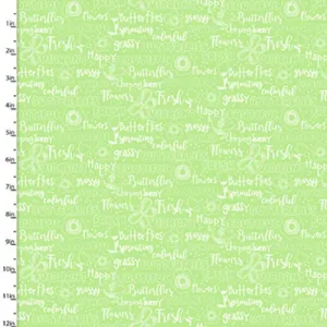 Fabric Editions Hello Spring Green Text Cotton Prints