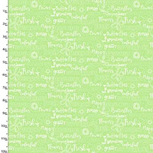 Fabric Editions Hello Spring Green Text Cotton Prints