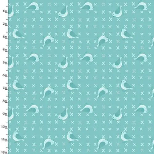 Fabric Editions Hello Spring Turquoise Birds Cotton Prints