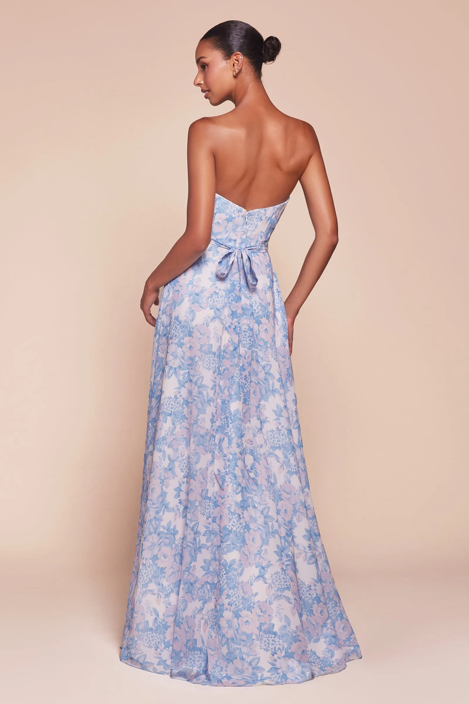 Floral Print Strapless A-line Gown by Ladivine 7443 - Outlet