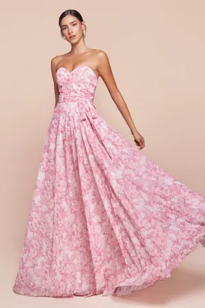 Floral Print Strapless A-line Gown by Ladivine 7443 - Outlet