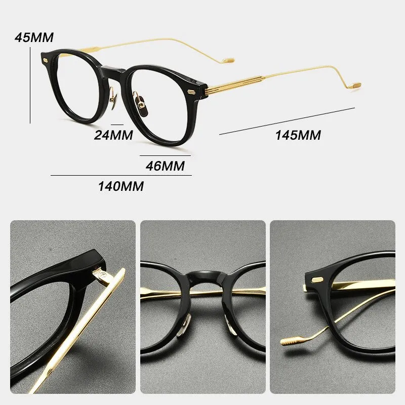 Gatenac Unisex Full Rim Square Round Titanium Acetate Eyeglasses Gxyj855