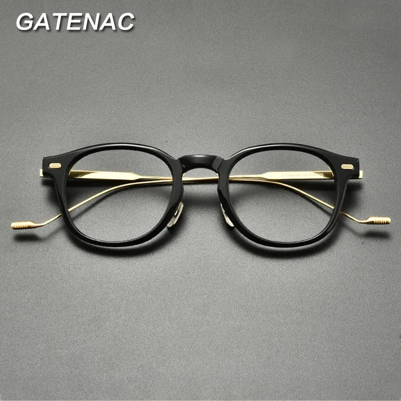 Gatenac Unisex Full Rim Square Round Titanium Acetate Eyeglasses Gxyj855