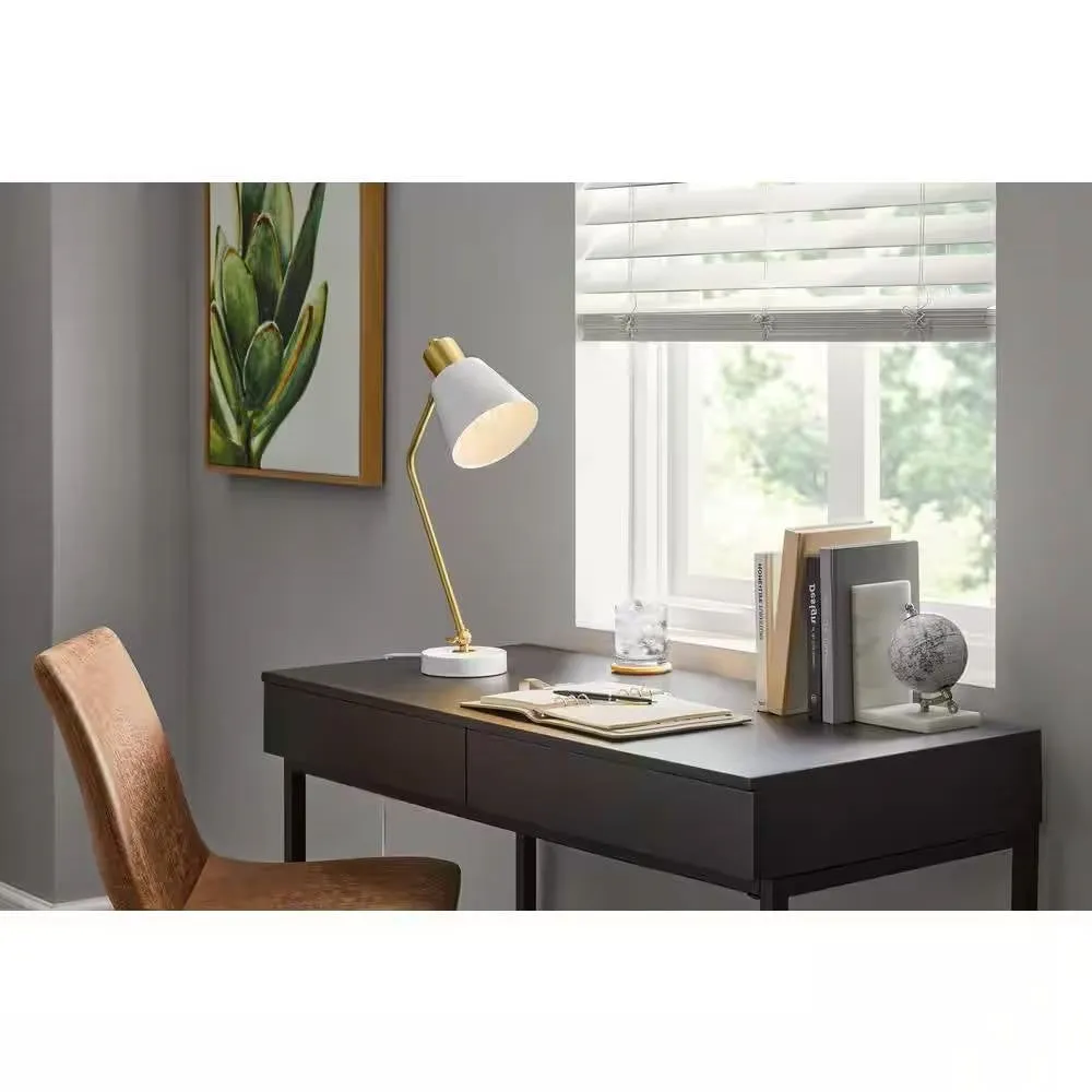 Gold Metal Desk Light Table Lamp with White Shade
