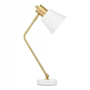 Gold Metal Desk Light Table Lamp with White Shade