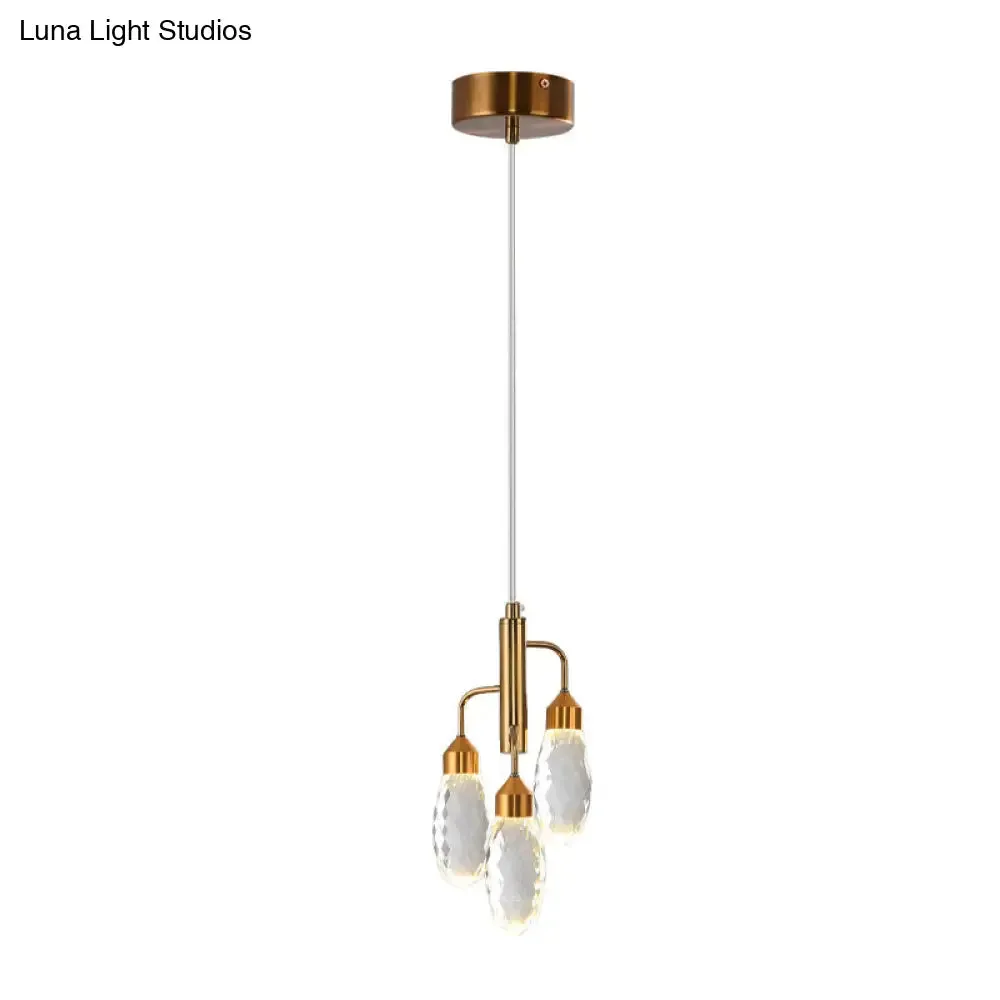 Gold Raindrop Pendant Light with Beveled Crystal - Contemporary Ceiling Lamp