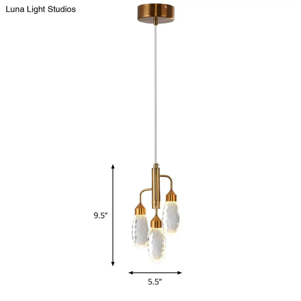 Gold Raindrop Pendant Light with Beveled Crystal - Contemporary Ceiling Lamp