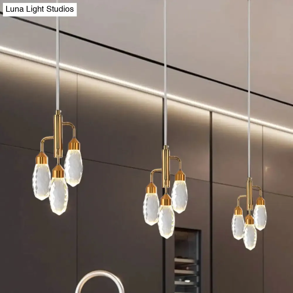 Gold Raindrop Pendant Light with Beveled Crystal - Contemporary Ceiling Lamp
