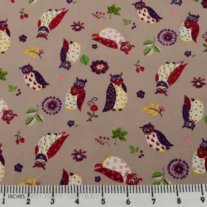 Grey Multi Owls Animal Cotton Print