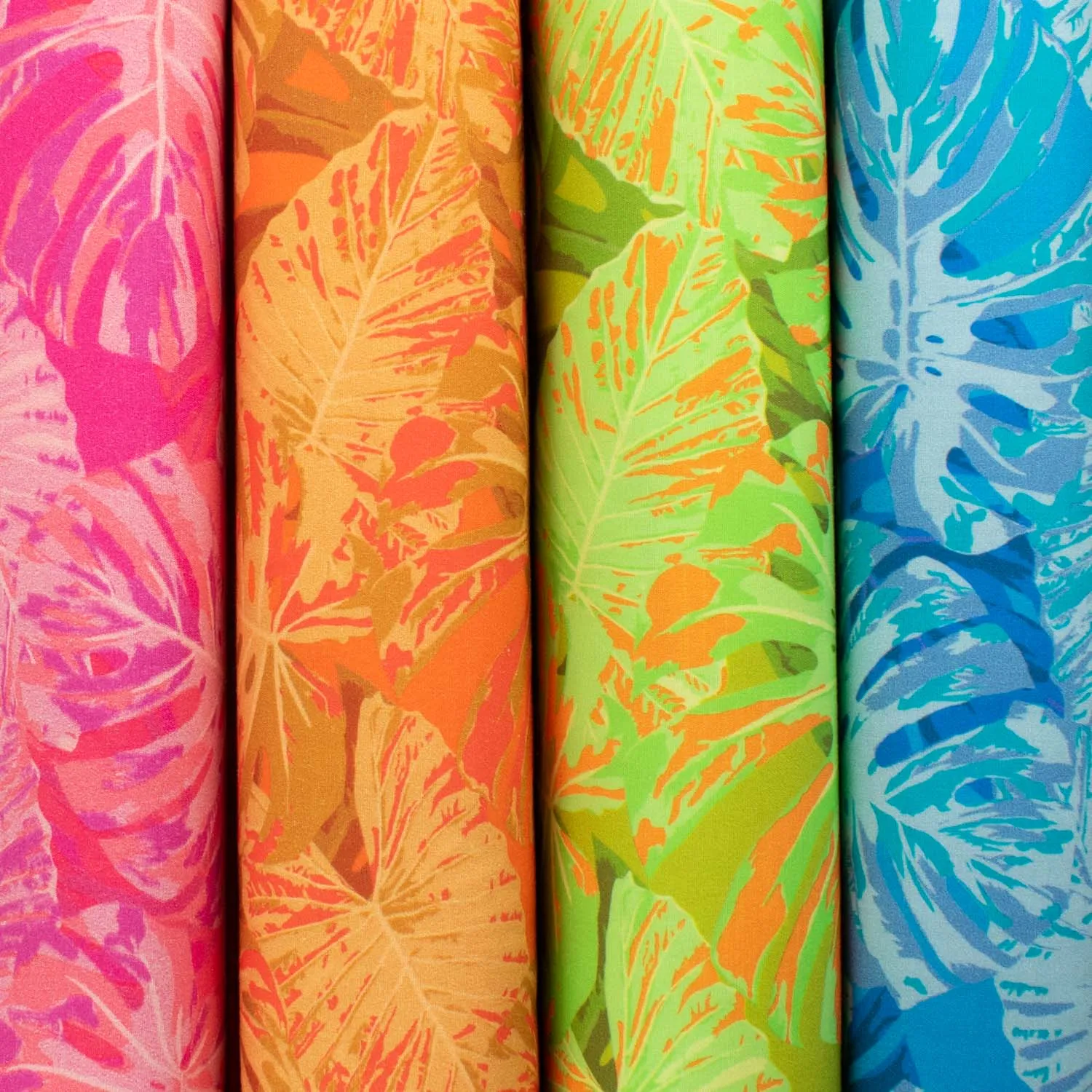 Hawaii Style Collection #06 Green & Orange Banana Leaves Cotton Prints