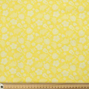 Hawaii Style Collection #11 Flower, Leaves, Sea Turtle & Guitar on Yellow Cotton Prints