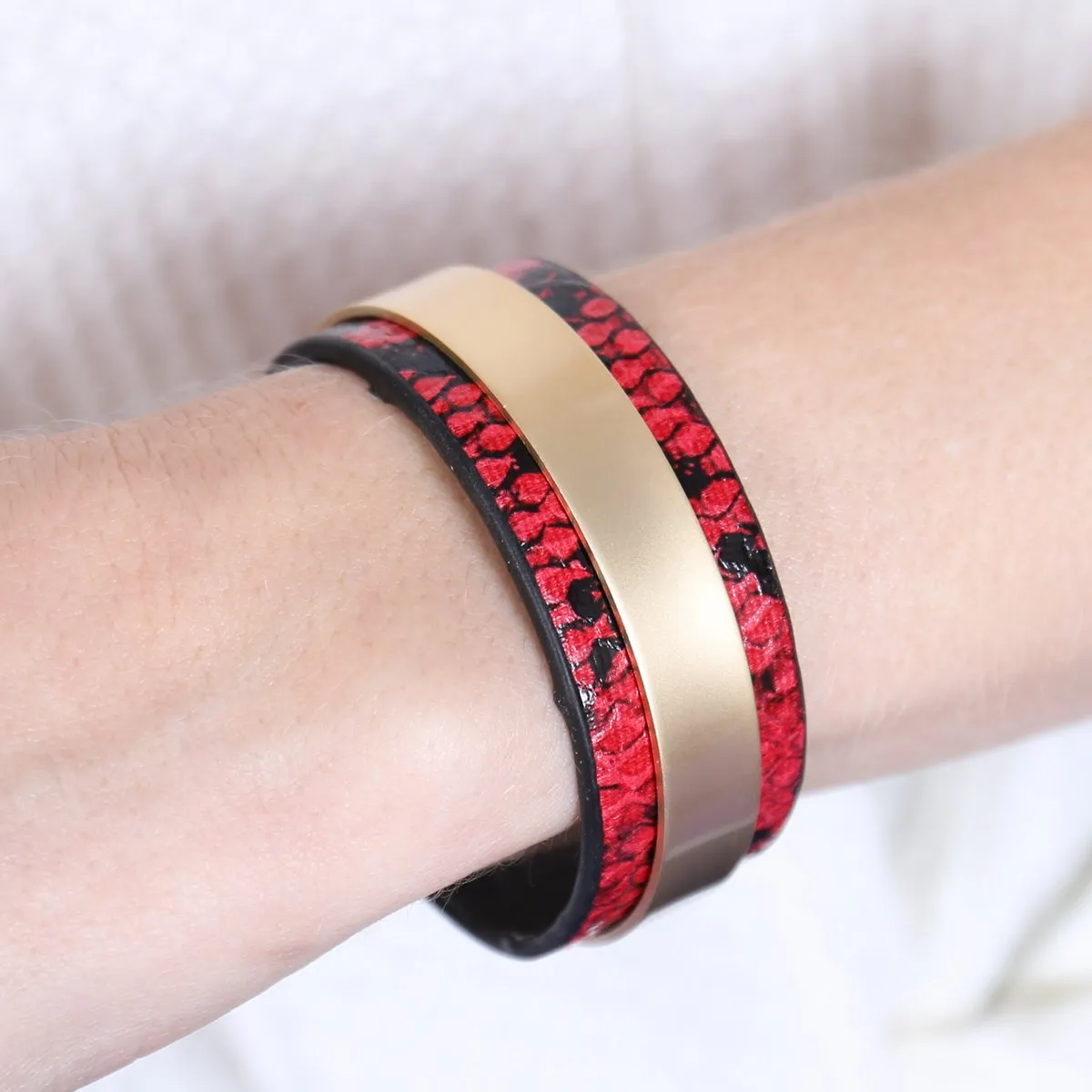 Hdb2608 - Snake Skin Leather Cuff Bracelet