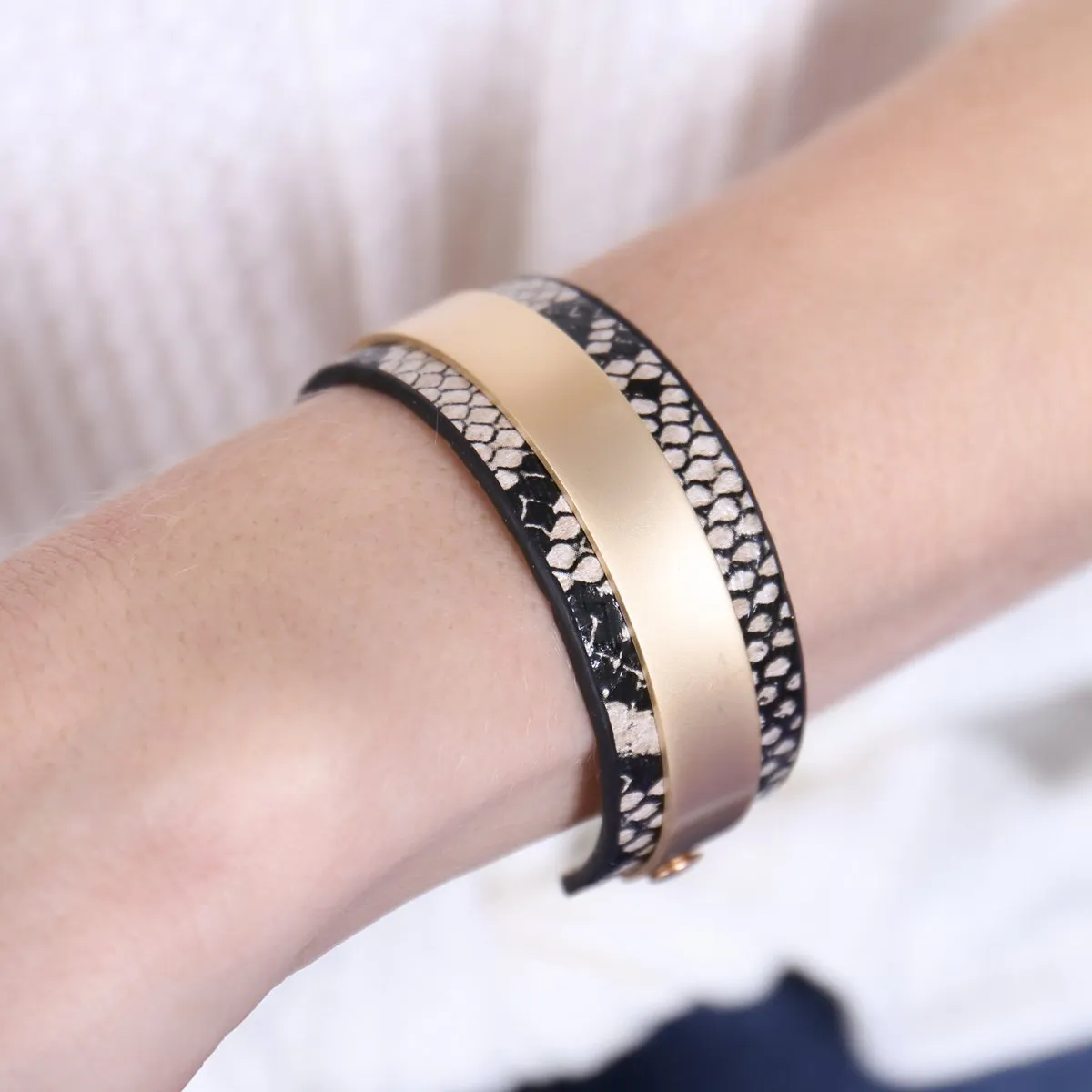Hdb2608 - Snake Skin Leather Cuff Bracelet