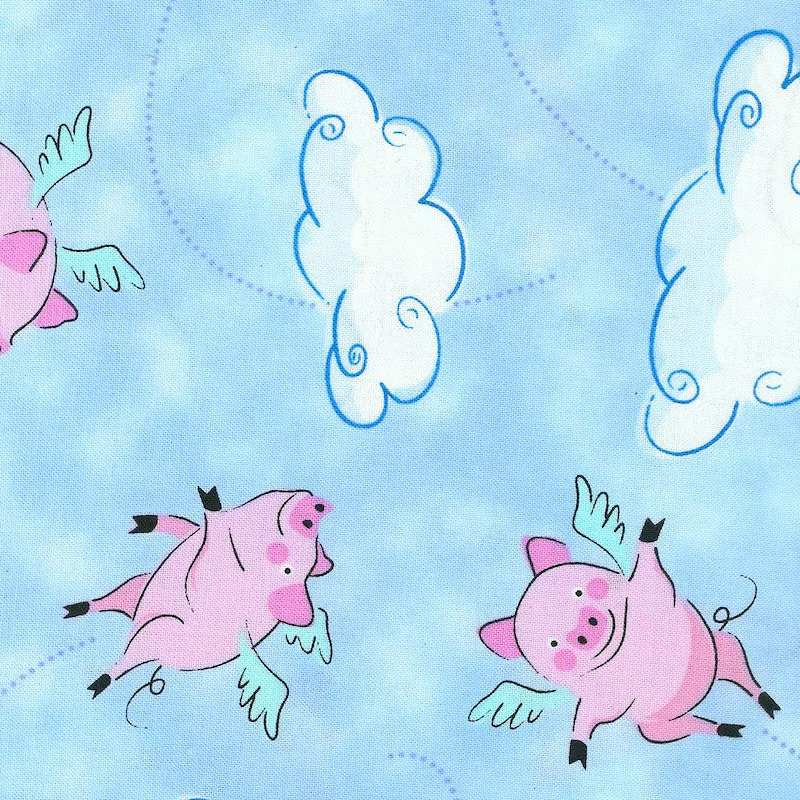 Hoffman California Fabrics When Pigs Fly Sky Blue Cotton Prints