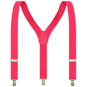 Hot Pink Neon Slim Suspenders for Men & Women Boys & Girls Y-back Shape 1 inch wide