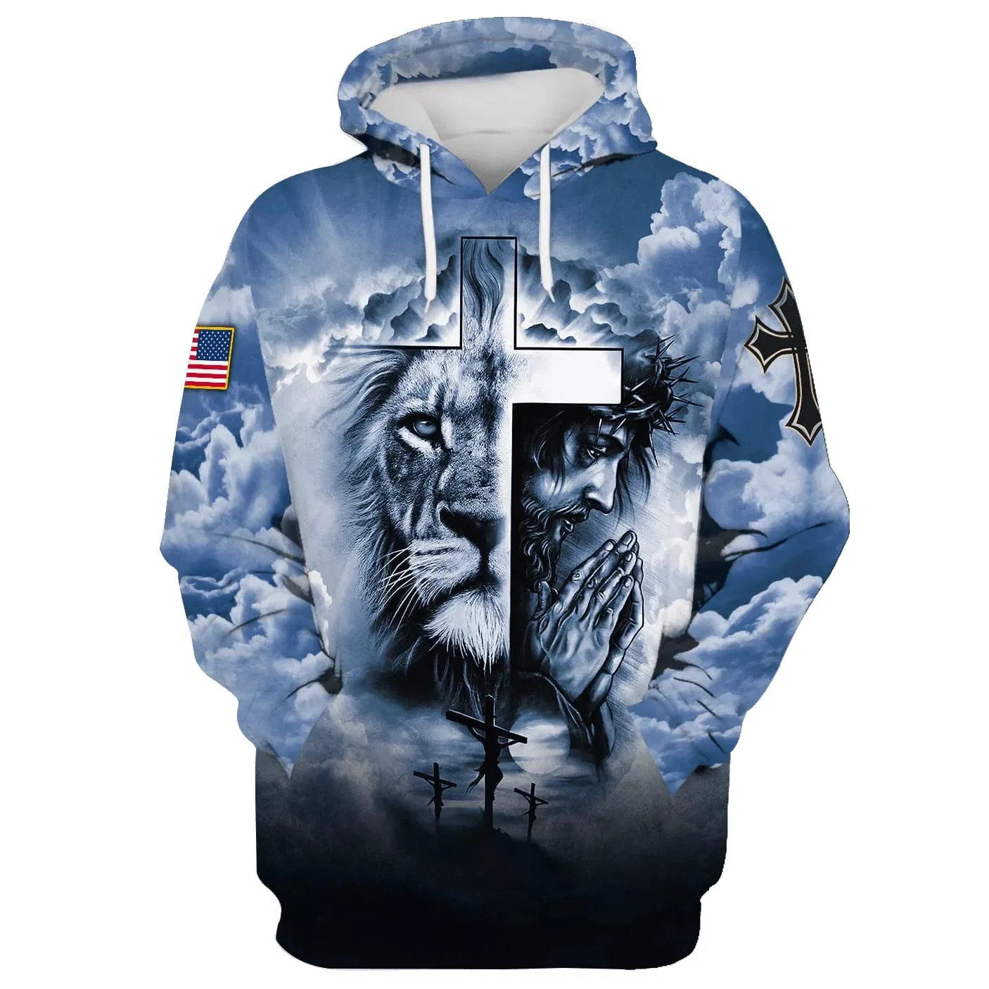 Jesus, Lion And Cross Hoodie - Men & Women Christian Hoodie - 3D Printed Hoodie