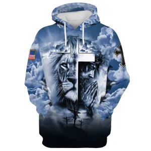 Jesus, Lion And Cross Hoodie - Men & Women Christian Hoodie - 3D Printed Hoodie