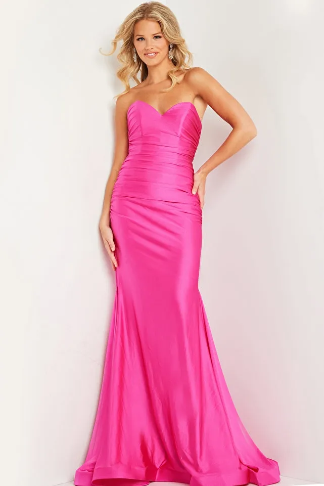 Jovani 37006 Long Ruched Mermaid Strapless Prom Dress Jersey Formal Gown