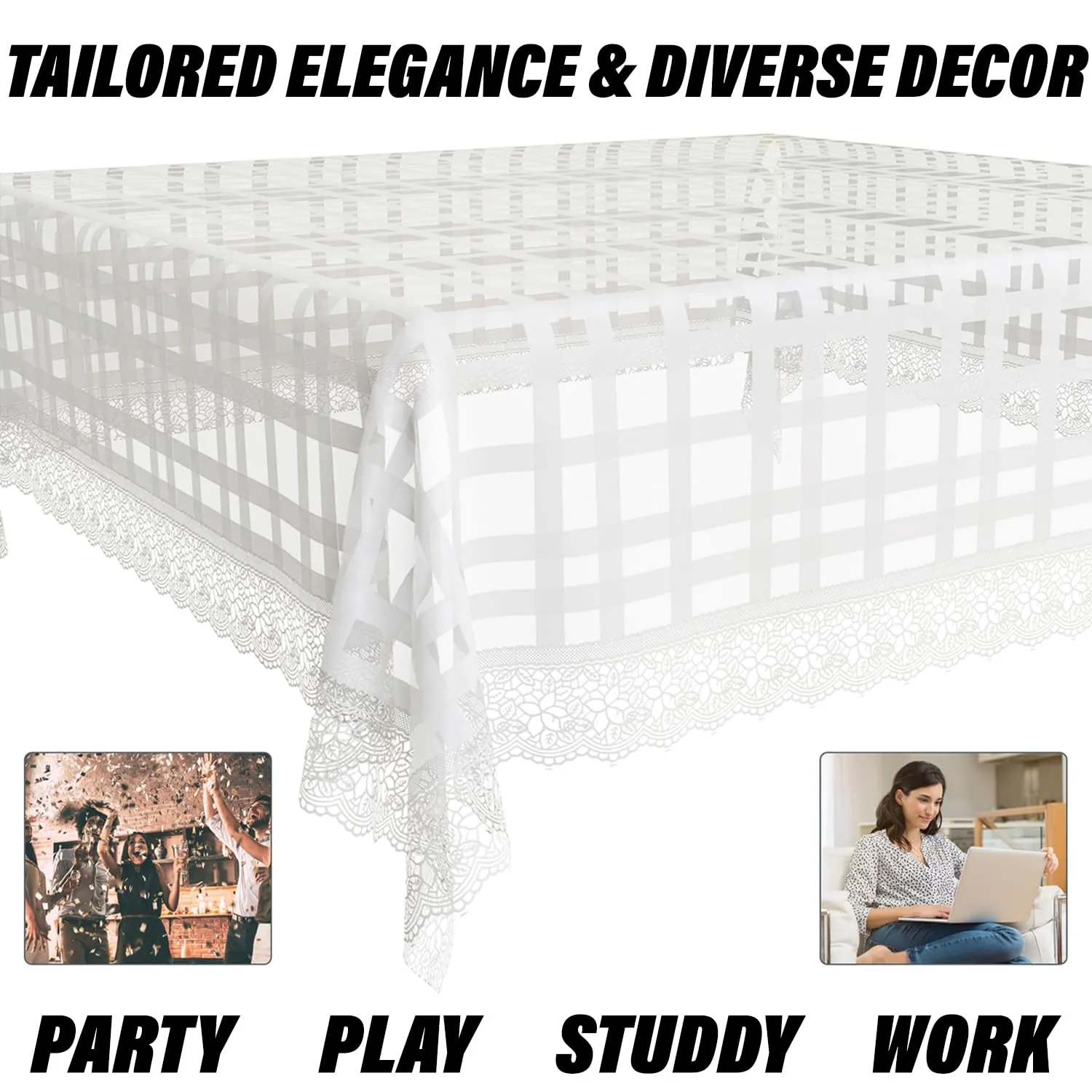 Kuber Industries Table Cover | PVC Dining Table Cover | Table Cloth | Center Table Cover | Table Cover for Kitchen Table | Self Check Table Cover for Hall Décor | 54 Inch | White