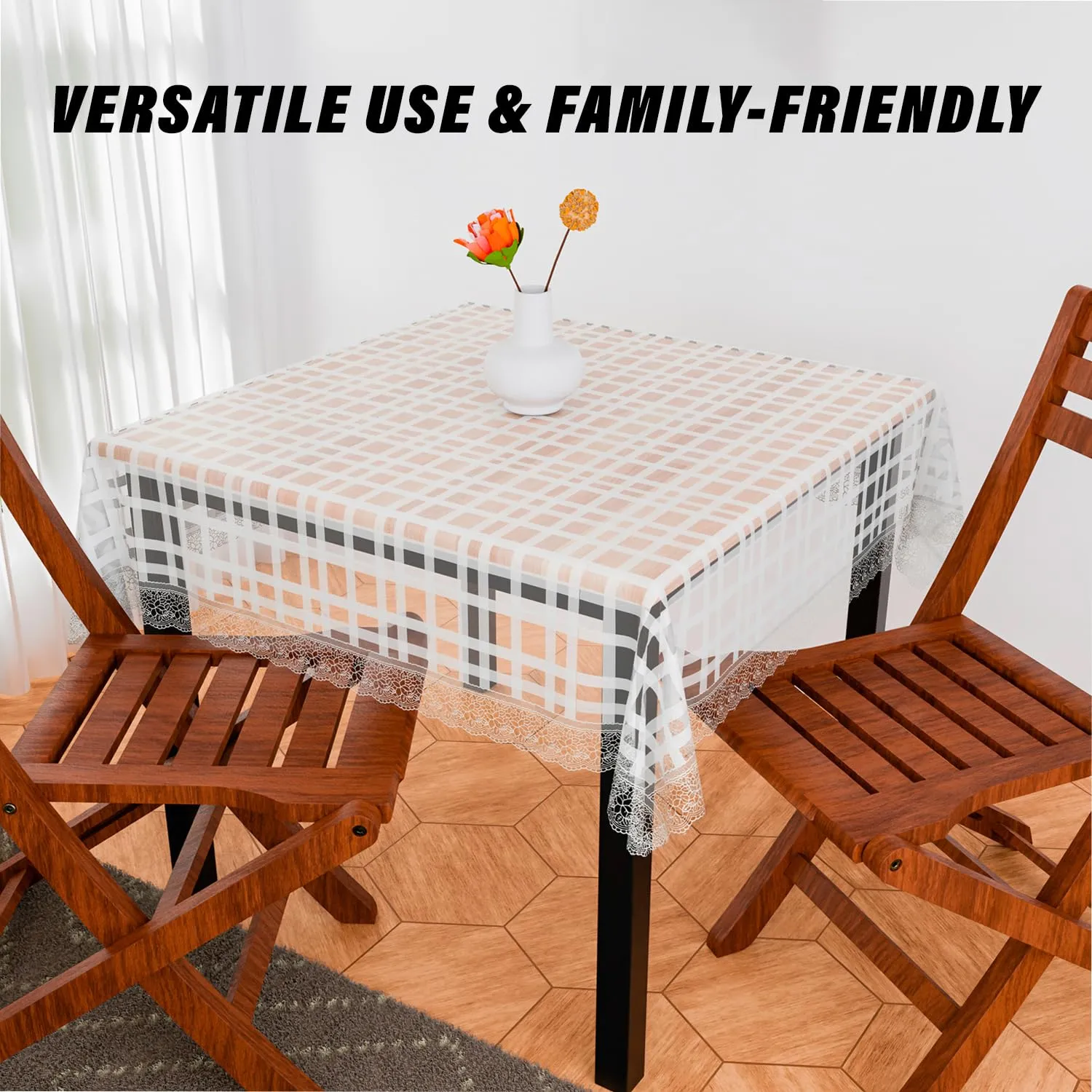 Kuber Industries Table Cover | PVC Dining Table Cover | Table Cloth | Center Table Cover | Table Cover for Kitchen Table | Self Check Table Cover for Hall Décor | 54 Inch | White