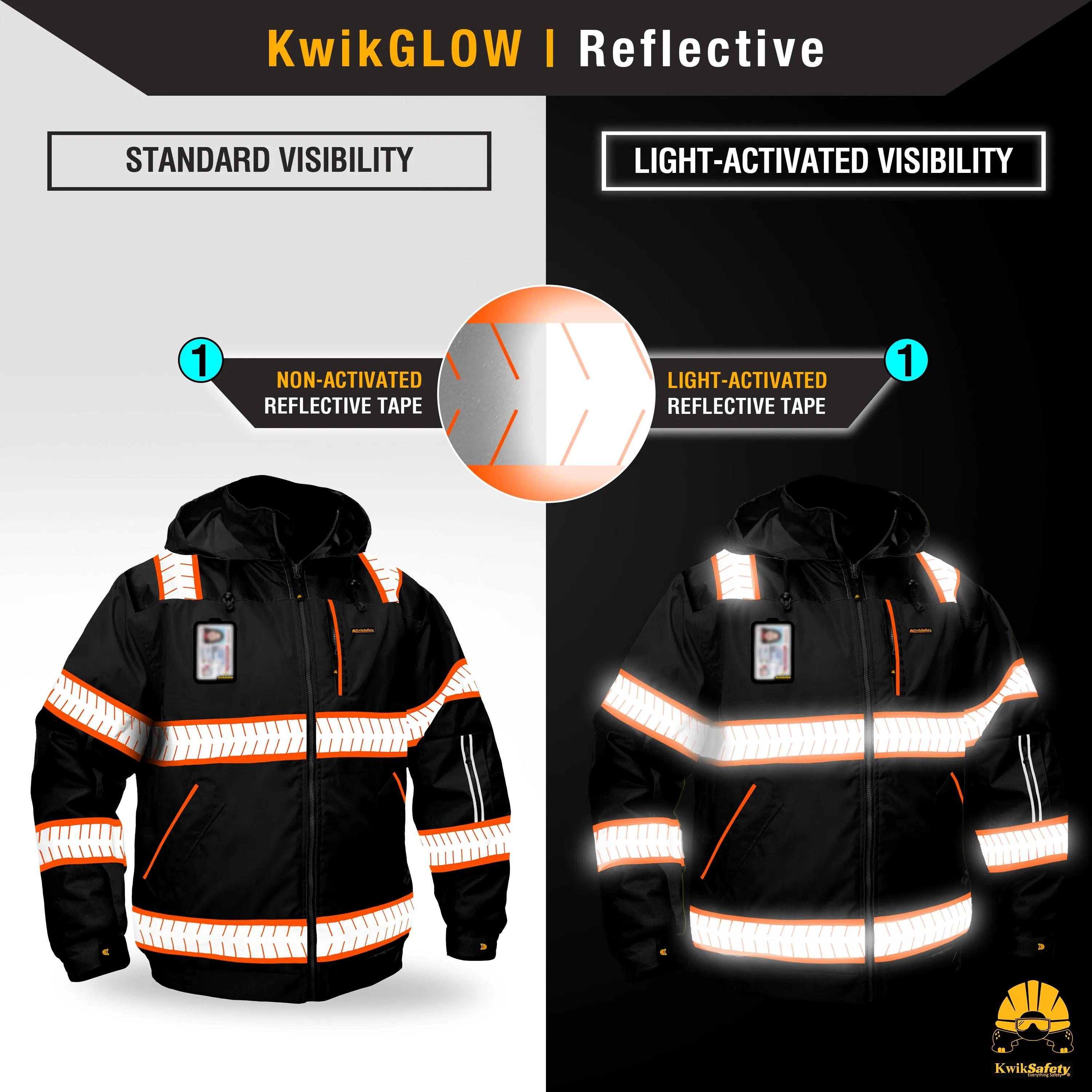 KwikSafety ENFORCER Safety Bomber Jacket (DETACHABLE ID POCKET) Hi Vis Reflective PPE - Model No.: KS5521BLK