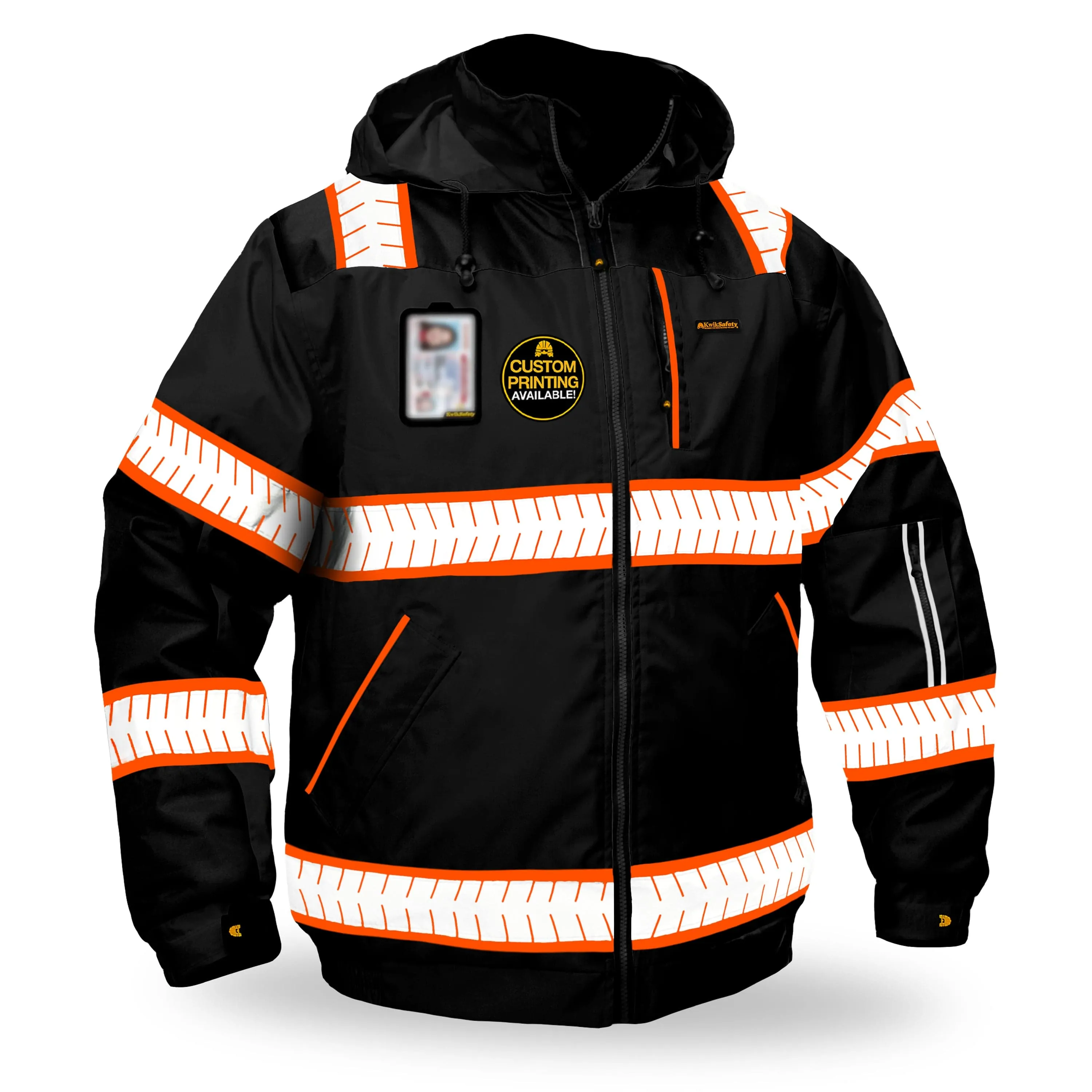 KwikSafety ENFORCER Safety Bomber Jacket (DETACHABLE ID POCKET) Hi Vis Reflective PPE - Model No.: KS5521BLK