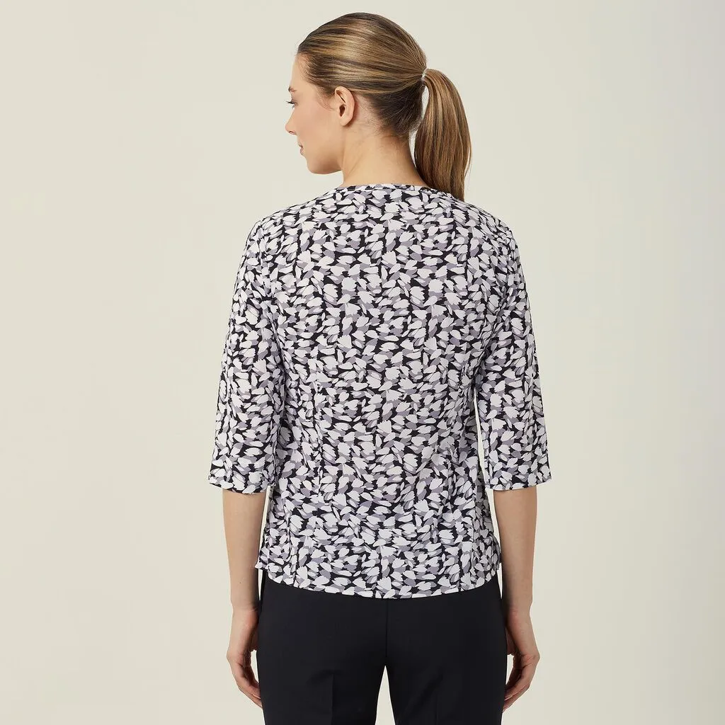 Ladies Antibacterial Petal Print 3/4 Sleeve Top - CATUFN